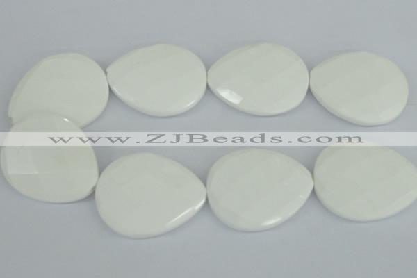 CAA16 15.5 inches 40*50mm faceted flat teardrop white agate beads