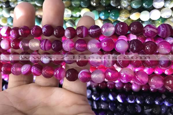 CAA1656 15.5 inches 8mm faceted round banded agate beads