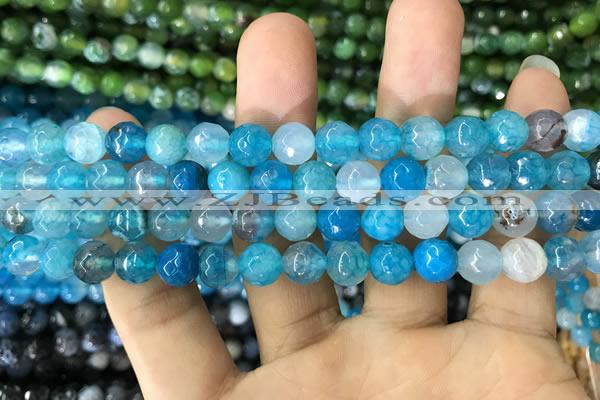 CAA1714 15 inches 8mm faceted round fire crackle agate beads