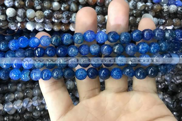 CAA1716 15 inches 8mm faceted round fire crackle agate beads