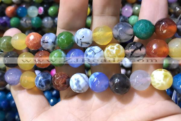 CAA1751 15 inches 12mm faceted round fire crackle agate beads