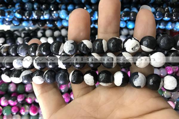 CAA1775 15 inches 10mm faceted round fire crackle agate beads