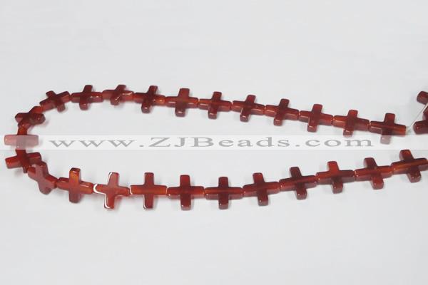 CAA182 15.5 inches 16*16mm cross red agate gemstone beads