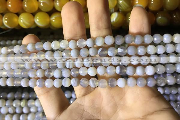 CAA2190 15.5 inches 4mm faceted round banded agate beads