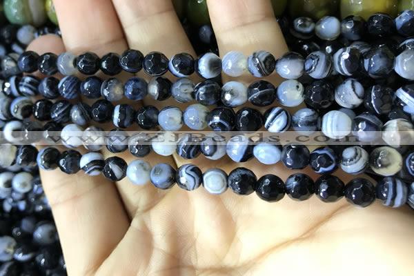 CAA2198 15.5 inches 6mm faceted round banded agate beads