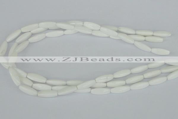 CAA22 15.5 inches 7*20mm faceted rice white agate gemstone beads