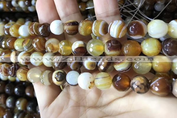 CAA2207 15.5 inches 10mm faceted round banded agate beads