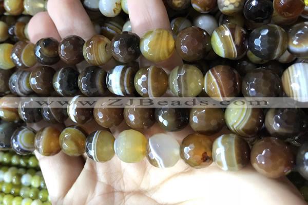 CAA2209 15.5 inches 14mm faceted round banded agate beads