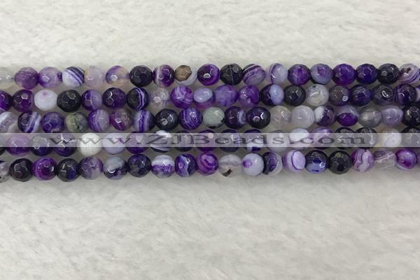 CAA2212 15.5 inches 6mm faceted round banded agate beads