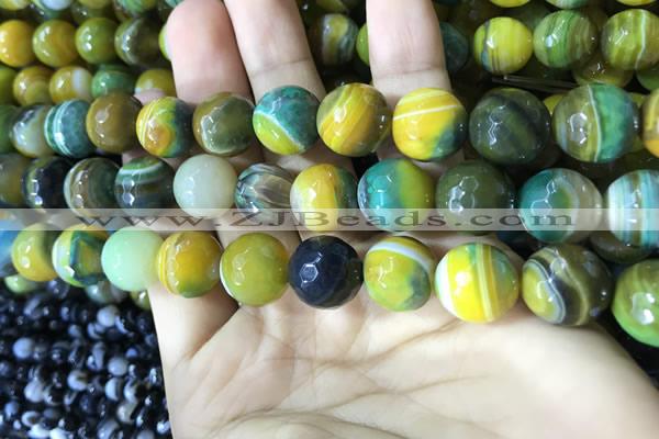 CAA2275 15.5 inches 14mm faceted round banded agate beads