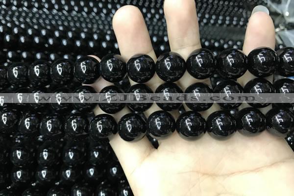 CAA2407 15.5 inches 14mm round black agate beads wholesale