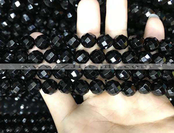 CAA2419 15.5 inches 12mm faceted round black agate beads wholesale