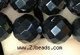 CAA2420 15.5 inches 14mm faceted round black agate beads wholesale