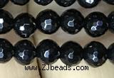 CAA2425 15.5 inches 4mm faceted round black agate beads wholesale