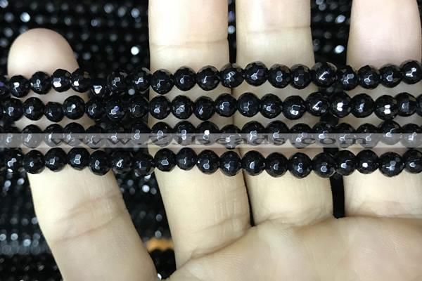 CAA2425 15.5 inches 4mm faceted round black agate beads wholesale