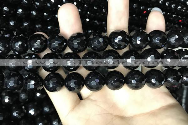 CAA2432 15.5 inches 18mm faceted round black agate beads wholesale