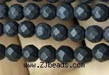 CAA2437 15.5 inches 4mm faceted round matte black agate beads