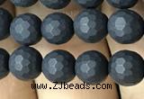 CAA2438 15.5 inches 6mm faceted round matte black agate beads