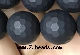 CAA2441 15.5 inches 12mm faceted round matte black agate beads