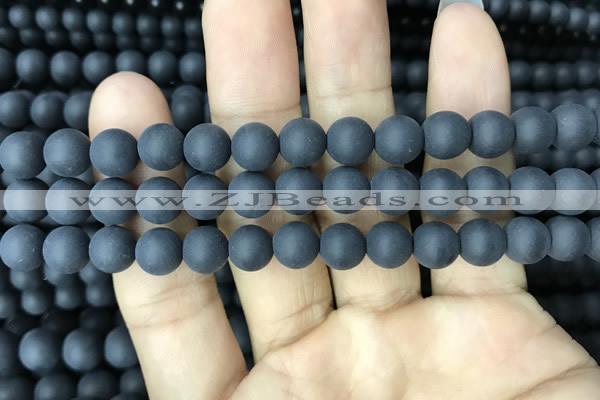 CAA2450 15.5 inches 10mm round matte black agate beads wholesale