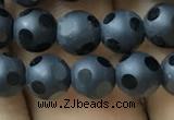 CAA2458 15.5 inches 6mm carved round matte black agate beads
