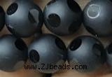 CAA2460 15.5 inches 10mm carved round matte black agate beads