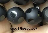 CAA2461 15.5 inches 12mm carved round matte black agate beads