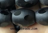 CAA2465 15.5 inches 12*16mm carved rice matte black agate beads
