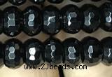 CAA2470 15.5 inches 5*8mm faceted rondelle black agate beads