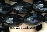 CAA2499 15.5 inches 8*12mm faceted rice black agate beads wholesale