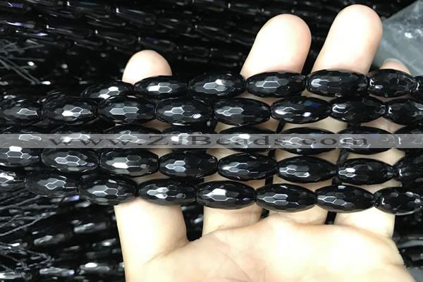 CAA2500 15.5 inches 6*16mm faceted rice black agate beads wholesale