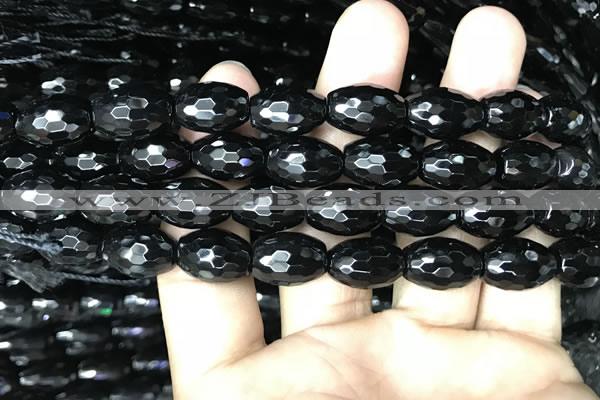 CAA2502 15.5 inches 10*14mm faceted rice black agate beads wholesale