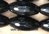 CAA2503 15.5 inches 10*20mm faceted rice black agate beads wholesale