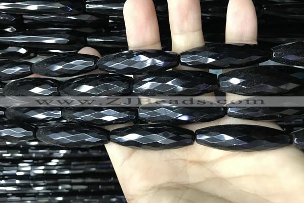 CAA2508 15.5 inches 12*50mm faceted rice black agate beads wholesale