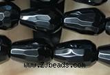 CAA2510 15.5 inches 6*9mm faceted teardrop black agate beads