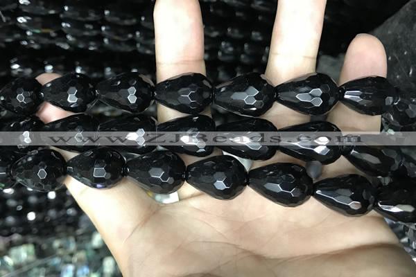 CAA2517 15.5 inches 15*20mm faceted teardrop black agate beads