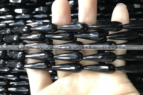CAA2518 15.5 inches 8*25mm faceted teardrop black agate beads
