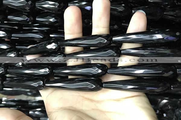 CAA2523 15.5 inches 12*50mm faceted teardrop black agate beads