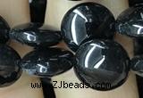 CAA2525 15.5 inches 8mm flat round black agate beads wholesale