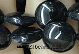 CAA2527 15.5 inches 12mm flat round black agate beads wholesale