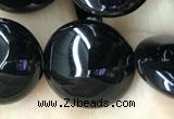 CAA2530 15.5 inches 18mm flat round black agate beads wholesale