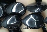 CAA2546 15.5 inches 8*12mm flat teardrop black agate beads wholesale