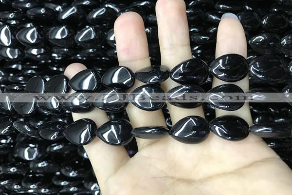 CAA2546 15.5 inches 8*12mm flat teardrop black agate beads wholesale