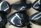 CAA2548 15.5 inches 12*16mm flat teardrop black agate beads wholesale