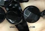 CAA2583 15.5 inches 16mm faceted coin black agate beads wholesale