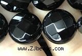 CAA2584 15.5 inches 18mm faceted coin black agate beads wholesale