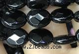 CAA2589 15.5 inches 6*8mm faceted oval black agate beads wholesale