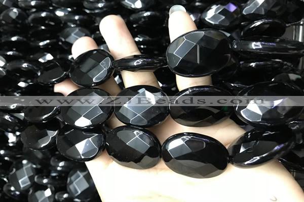 CAA2597 15.5 inches 22*30mm faceted oval black agate beads wholesale