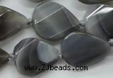 CAA260 15.5 inches 24*32mm twisted & faceted teardrop grey line agate beads