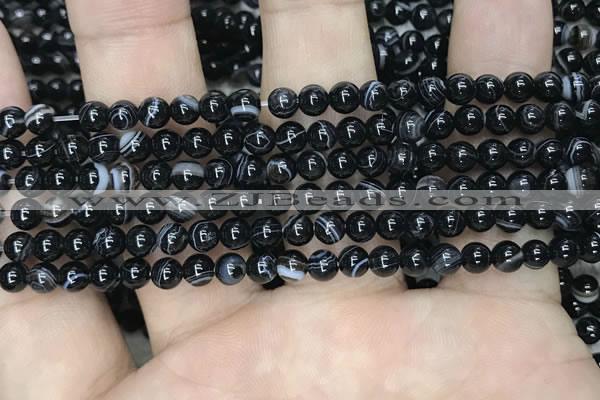 CAA2635 15.5 inches 4mm round banded black agate beads wholesale